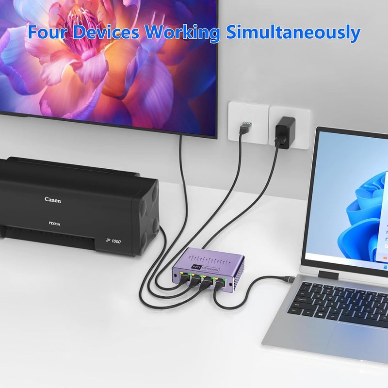 Denlane موزع إيثرنت 1 إلى 4 1000 ميجابت في الثانية، منفذ RJ45 عالي السرعة لموزع الإنترنت LAN لكابل Cat 5/5e/6/7/8، مفتاح راوتر إيثرنت لجهاز الكمبيوتر/اللابتوب/التلفاز (4 أجهزة متصلة في نفس الوقت) - Image 2